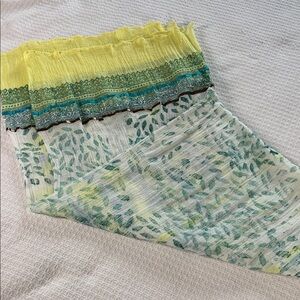 Two’s Company yellow, green, and white cotton scarf made in India